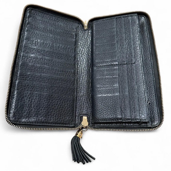 Authentic GUCCI Black Pebbled Leather Soho Interlocking G Zip Around Long Wallet - Picture 4 of 10
